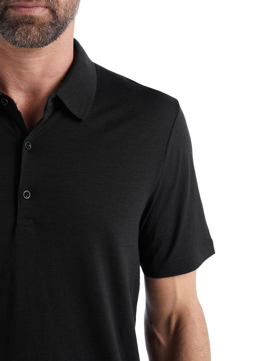 Men's Icebreaker Merino Tech Lite II Short Sleeve Polo T Shirts Black | CA 1786GSOL